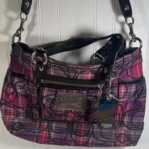 Coach Poppy Purse Signature Plaid Tote Shoulder Bag